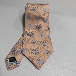 City Of London 100% Silk Tie Mens Orange Floral Print USA Made Necktie Classic